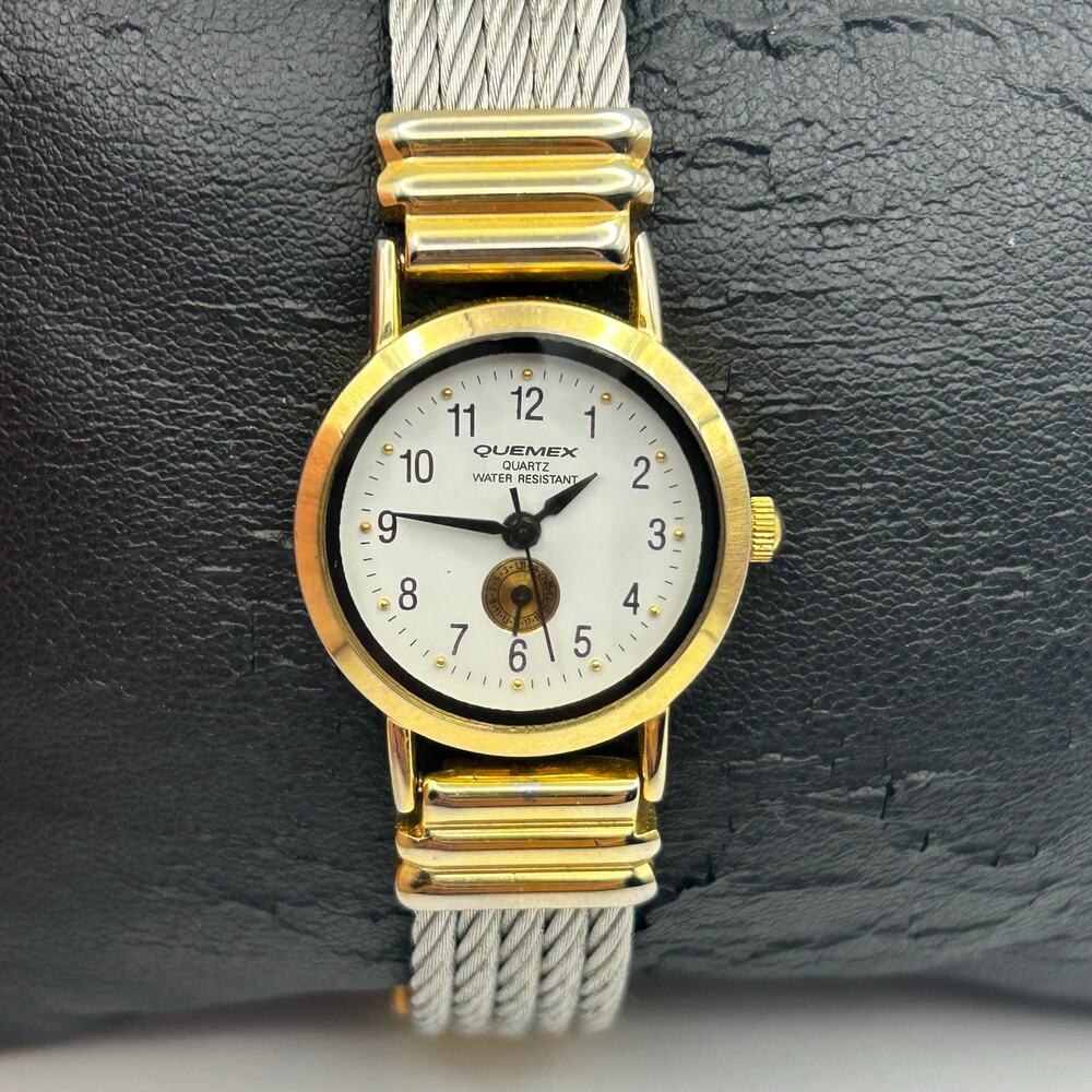 Quemex Quartz Watch Gold and Silver Cable Band Working New Battery